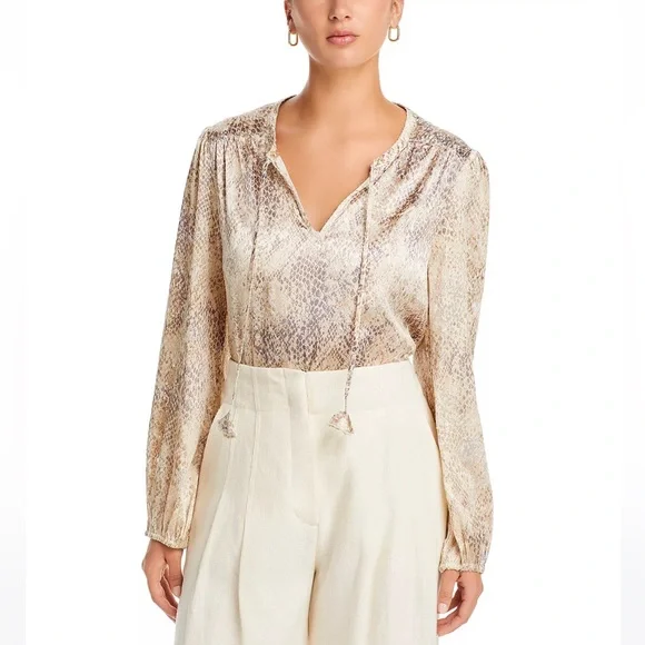 Tommy Bahama Neutral Snake-Print Peasant Blouse - Picture 4 of 7